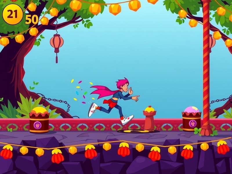 Holi Swift Runner game screenshot showing colorful festival runner